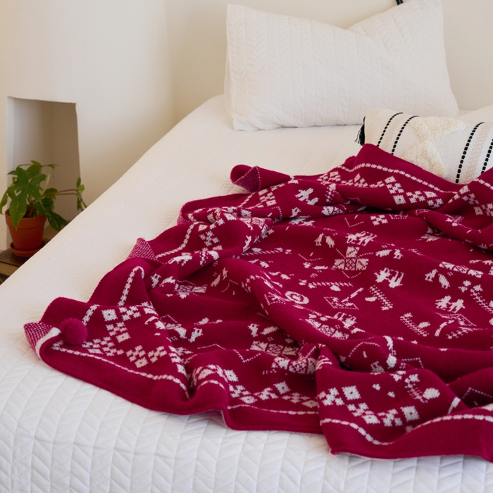 91家纺网 家纺一手货源 找家纺 苏艺针织盖毯 2024新款针织圣诞新年款毛毯 两情相悦