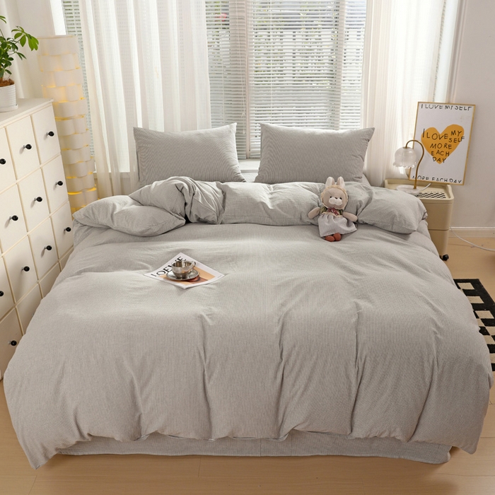 91家纺网 家纺一手货源 找家纺 呗旺鹿 2024新款A类40支全棉色织水洗棉四件套全棉四件套纯棉四件套无印风 时尚简约灰