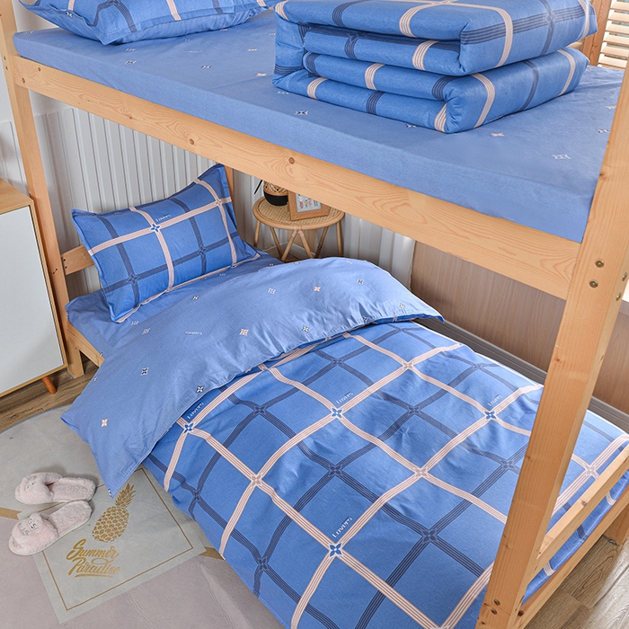 91家纺网 家纺一手货源 找家纺 2026新款宿舍上下铺12868纯棉三件套 爱尚-深蓝