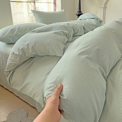 呗旺鹿 2024新款A类40支全棉色织水洗棉四件套全棉四件套纯棉四件套无印风 时尚简约绿