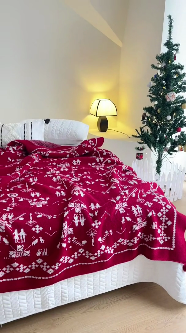 91家纺网 家纺一手货源 找家纺 苏艺针织盖毯 2024新款针织圣诞新年款毛毯 两情相悦