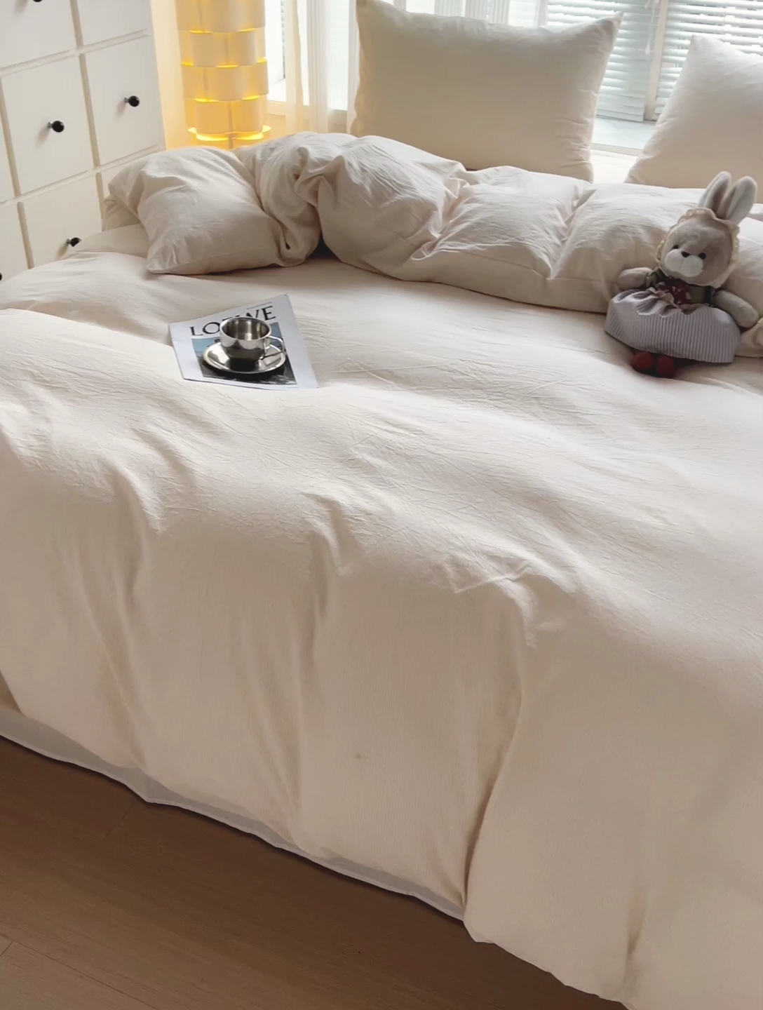 91家纺网 家纺一手货源 找家纺 呗旺鹿 2024新款A类40支全棉色织水洗棉四件套全棉四件套纯棉四件套无印风 时尚简约杏色