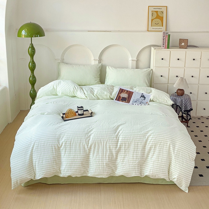 91家纺网 家纺一手货源 找家纺 呗旺鹿 2024新款A类40支全棉色织水洗棉四件套全棉四件套纯棉四件套无印风 西雅图绿