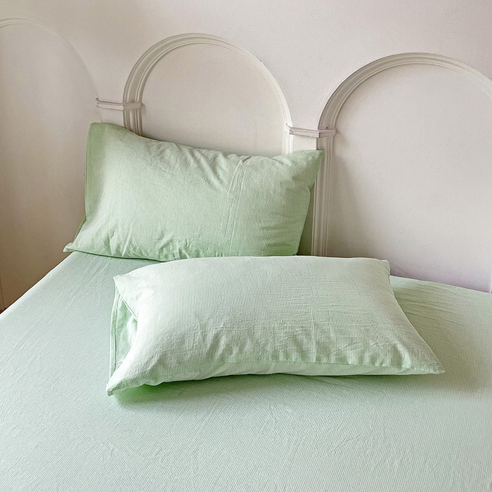 91家纺网 家纺一手货源 找家纺 呗旺鹿 2024新款A类40支全棉色织水洗棉四件套全棉四件套纯棉四件套无印风 魅力条纹绿