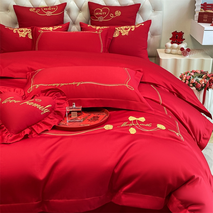 91家纺网 家纺一手货源 找家纺 东方合美（原：皇家传奇） 2024新款轻奢纯棉贡缎织造印花婚庆四件套 法芙娜