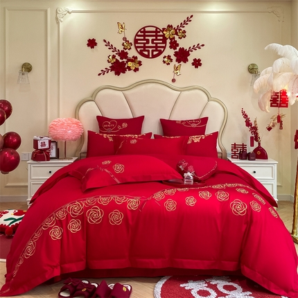 91家纺网 家纺一手货源 找家纺 （总）东方合美（原：皇家传奇） 2024新款轻奢纯棉贡缎织造印花婚庆四件套