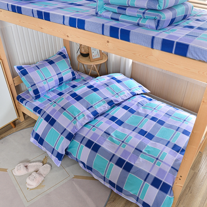 91家纺网 家纺一手货源 找家纺 2026新款宿舍上下铺12868纯棉三件套 学生时代-蓝