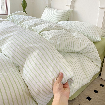 呗旺鹿 2024新款A类40支全棉色织水洗棉四件套全棉四件套纯棉四件套无印风 西雅图绿