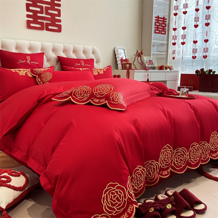 91家纺网 家纺一手货源 找家纺 东方合美（原：皇家传奇） 2024新款轻奢纯棉贡缎织造印花婚庆四件套 黛丝