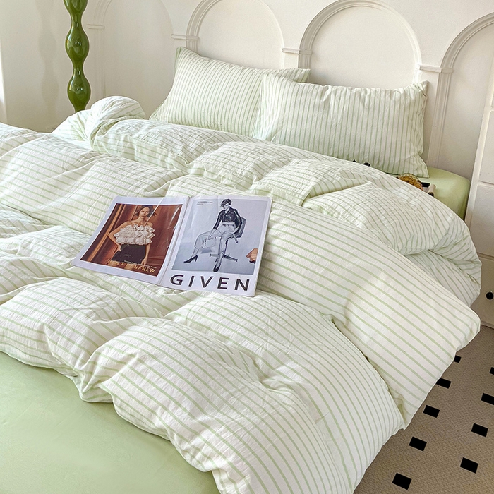 91家纺网 家纺一手货源 找家纺 呗旺鹿 2024新款A类40支全棉色织水洗棉四件套全棉四件套纯棉四件套无印风 西雅图绿