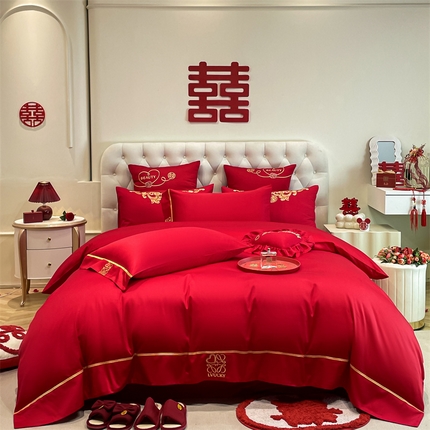 东方合美（原：皇家传奇） 2024新款轻奢纯棉贡缎织造印花婚庆四件套 米兰