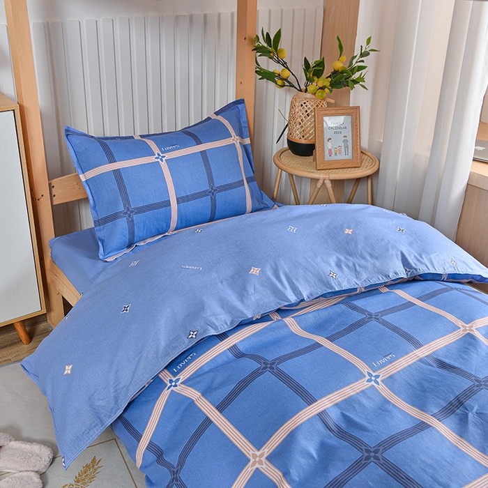 91家纺网 家纺一手货源 找家纺 2026新款宿舍上下铺12868纯棉三件套 爱尚-深蓝