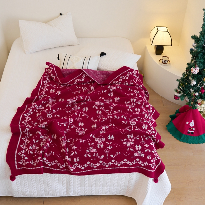 91家纺网 家纺一手货源 找家纺 苏艺针织盖毯 2024新款针织圣诞新年款毛毯 两情相悦