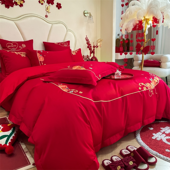 91家纺网 家纺一手货源 找家纺 东方合美（原：皇家传奇） 2024新款轻奢纯棉贡缎织造印花婚庆四件套 真我