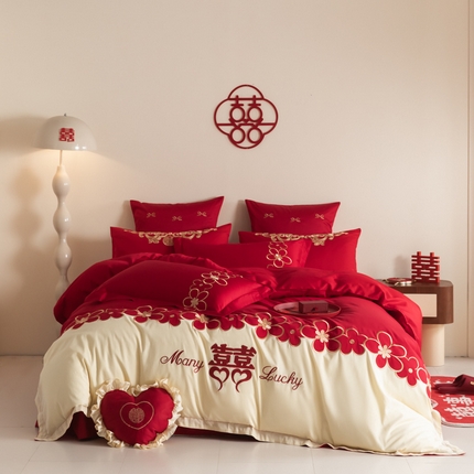 91家纺网 家纺一手货源 找家纺 （总）东方合美（原：皇家传奇） 2024新款轻奢纯棉贡缎织造印花婚庆四件套