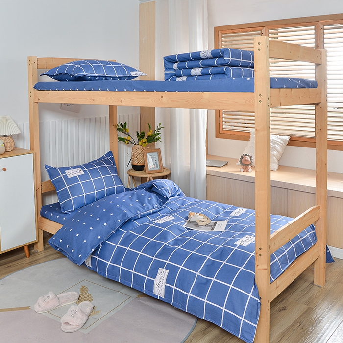 91家纺网 家纺一手货源 找家纺 2026新款宿舍上下铺12868纯棉三件套 恋家-蓝