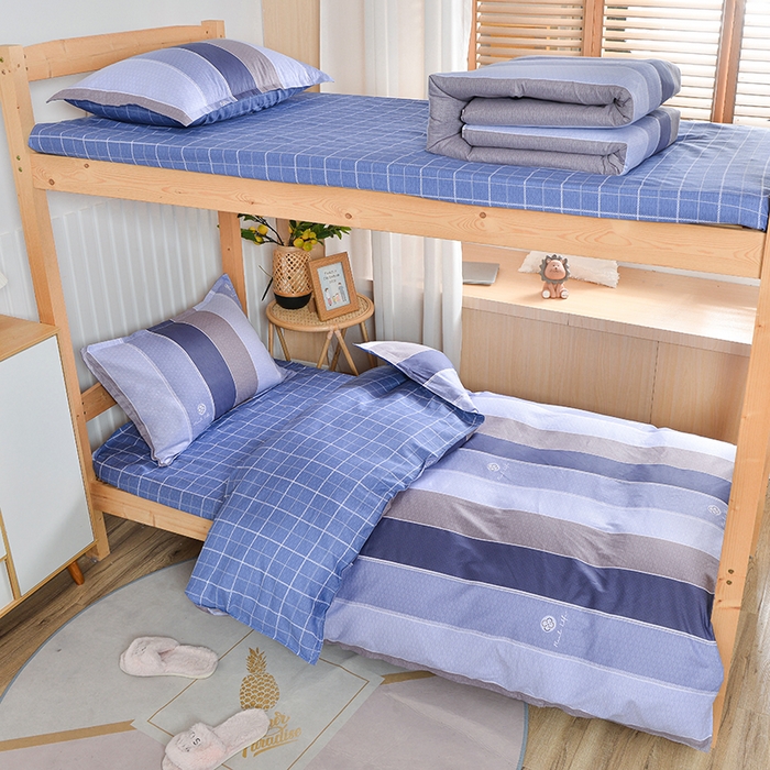 91家纺网 家纺一手货源 找家纺 2026新款宿舍上下铺12868纯棉三件套 锦里-灰