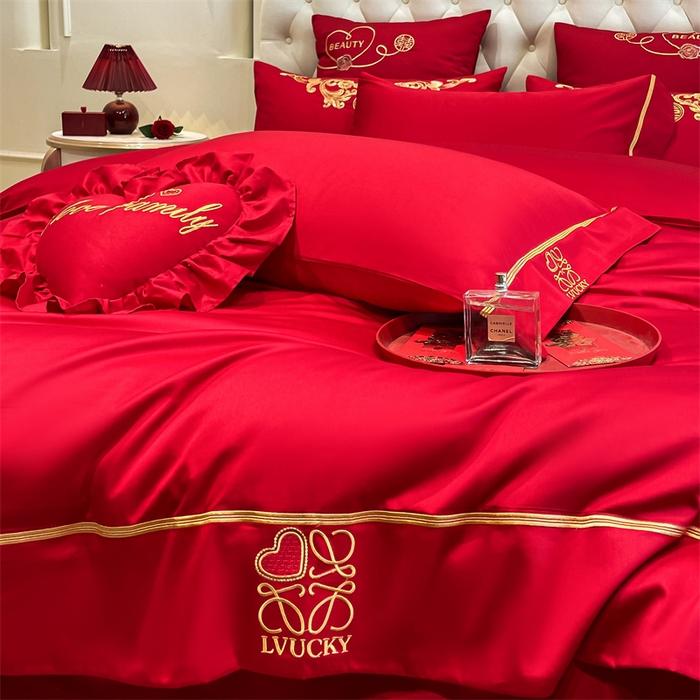 91家纺网 家纺一手货源 找家纺 东方合美（原：皇家传奇） 2024新款轻奢纯棉贡缎织造印花婚庆四件套 米兰