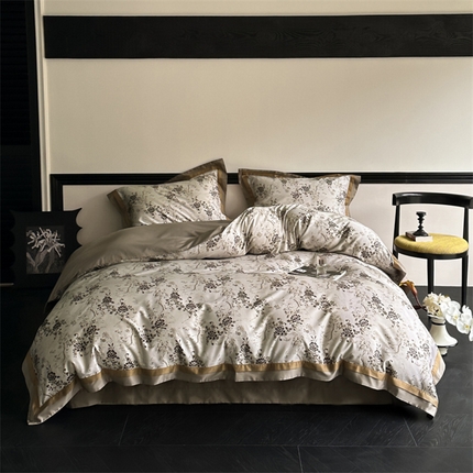 91家纺网 家纺一手货源 找家纺 由丽家纺 2025新款6月数码印花四件套 兰萱-咖