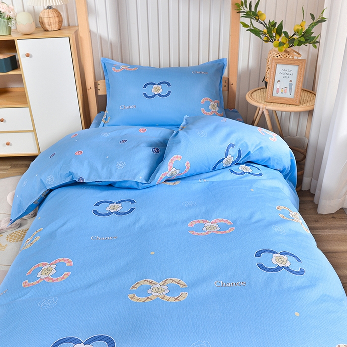 91家纺网 家纺一手货源 找家纺 2026新款宿舍上下铺12868纯棉三件套 丽莎-蓝