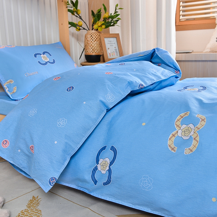 91家纺网 家纺一手货源 找家纺 2026新款宿舍上下铺12868纯棉三件套 丽莎-蓝