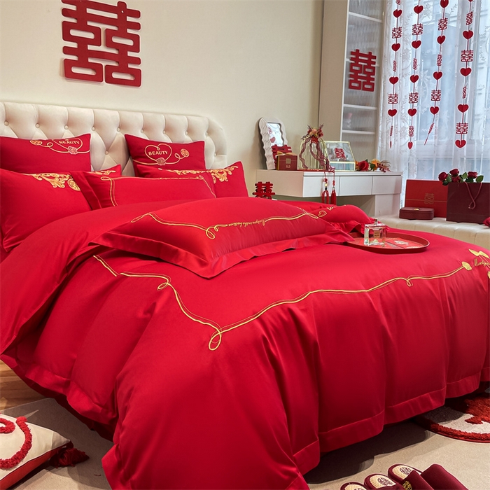 91家纺网 家纺一手货源 找家纺 东方合美（原：皇家传奇） 2024新款轻奢纯棉贡缎织造印花婚庆四件套 法芙娜