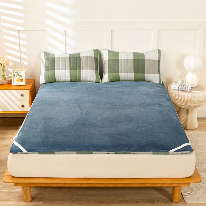 91家纺网 家纺一手货源 找家纺 萌飞 2024新款四季款秋冬两用可拆洗棉花学生床垫子牛奶绒褥子 绿大格