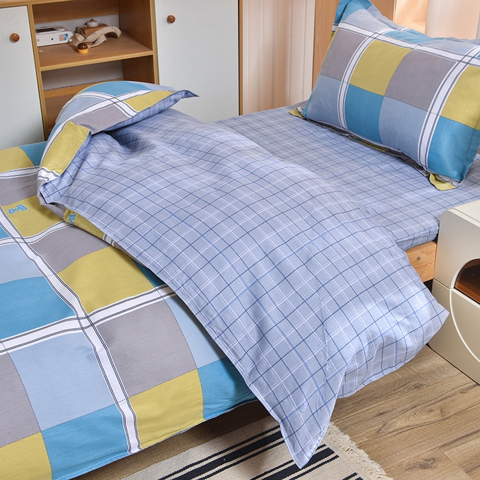 91家纺网 家纺一手货源 找家纺 2026新款宿舍上下铺12868纯棉三件套 彩色棋盘-黄