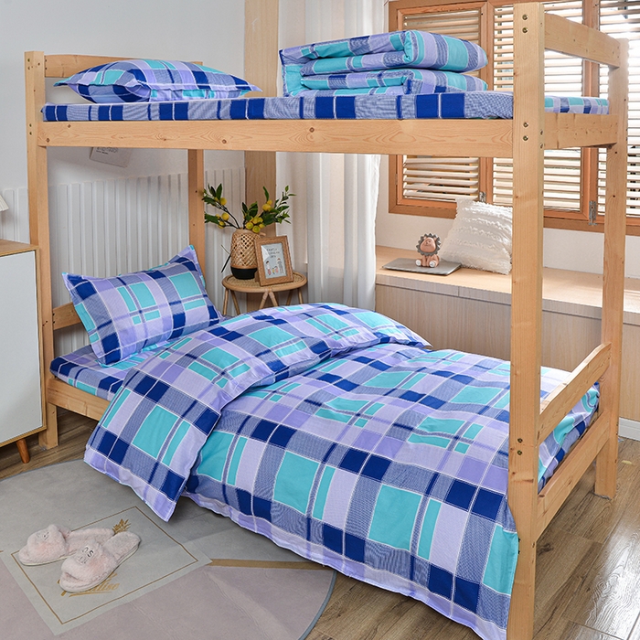 91家纺网 家纺一手货源 找家纺 2026新款宿舍上下铺12868纯棉三件套 学生时代-蓝