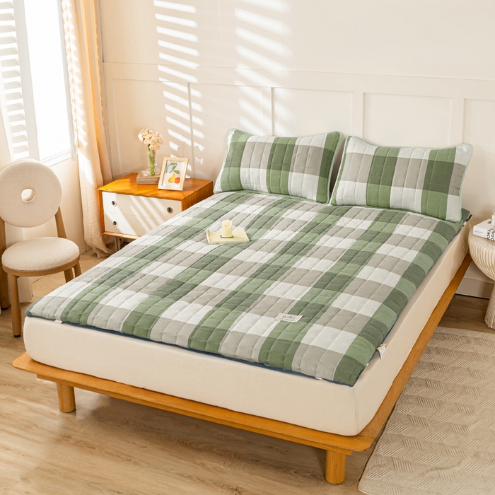 91家纺网 家纺一手货源 找家纺 萌飞 2024新款四季款秋冬两用可拆洗棉花学生床垫子牛奶绒褥子 绿大格