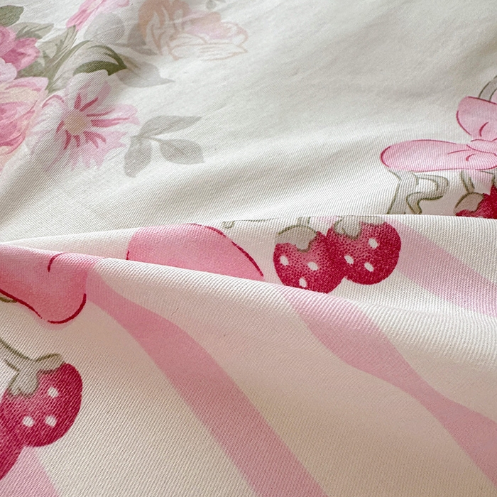 91家纺网 家纺一手货源 找家纺 乐童 2024新款直播爆款13070纯棉印花吊边款一字绣四件套第八波甜蜜蜜