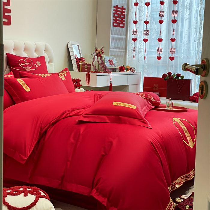 91家纺网 家纺一手货源 找家纺 东方合美（原：皇家传奇） 2024新款轻奢纯棉贡缎织造印花婚庆四件套 喜事