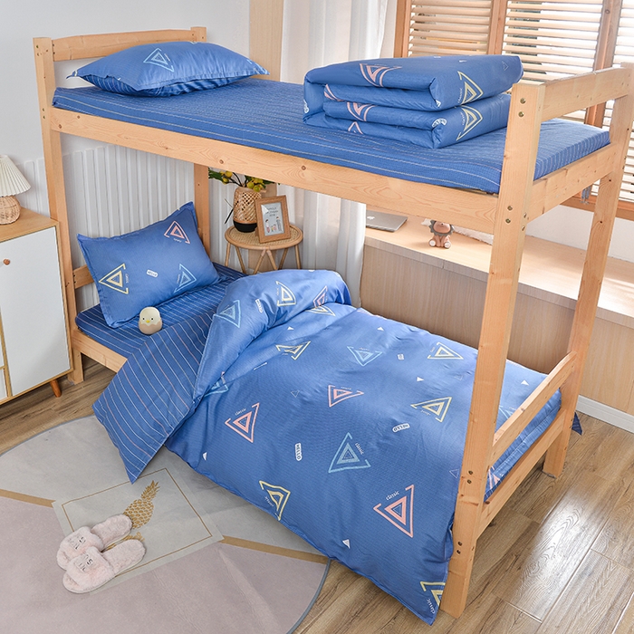 91家纺网 家纺一手货源 找家纺 2026新款宿舍上下铺12868纯棉三件套 夏末-浅蓝