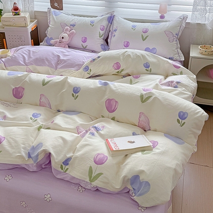 91家纺网 家纺一手货源 找家纺 乐童 2024新款直播爆款13070纯棉印花吊边款一字绣四件套第八波爱心蝴蝶