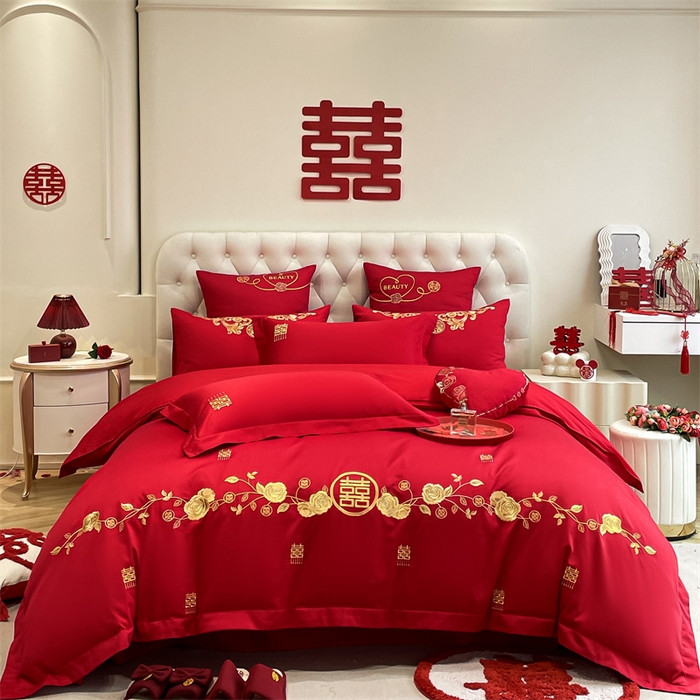 91家纺网 家纺一手货源 找家纺 东方合美（原：皇家传奇） 2024新款轻奢纯棉贡缎织造印花婚庆四件套 玲珑