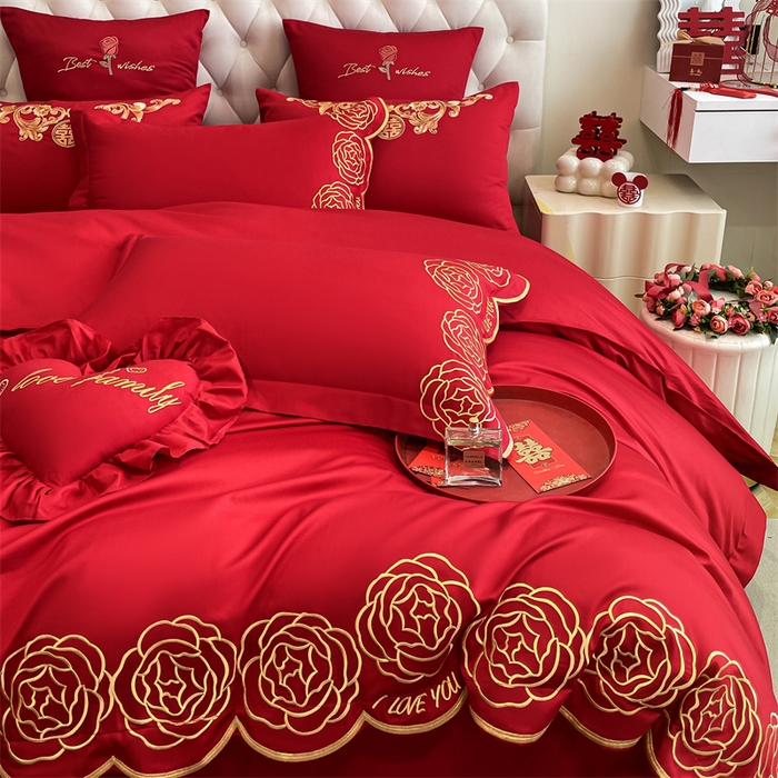 91家纺网 家纺一手货源 找家纺 东方合美（原：皇家传奇） 2024新款轻奢纯棉贡缎织造印花婚庆四件套 黛丝