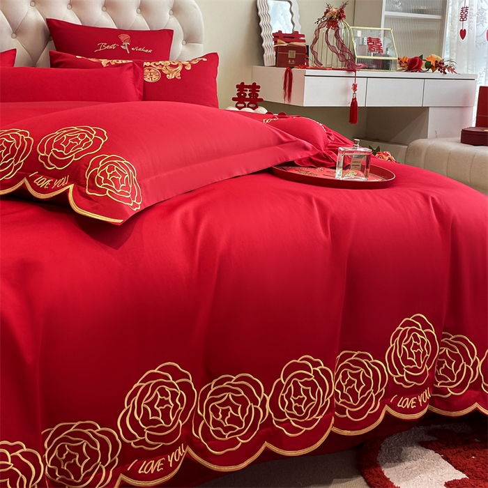 91家纺网 家纺一手货源 找家纺 东方合美（原：皇家传奇） 2024新款轻奢纯棉贡缎织造印花婚庆四件套 黛丝