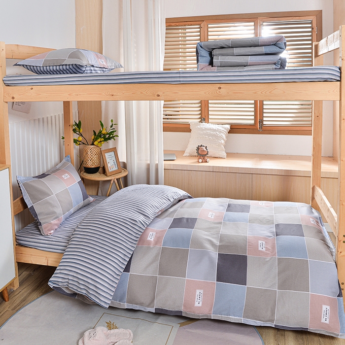 91家纺网 家纺一手货源 找家纺 2026新款宿舍上下铺12868纯棉三件套 洛菲情怀-粉