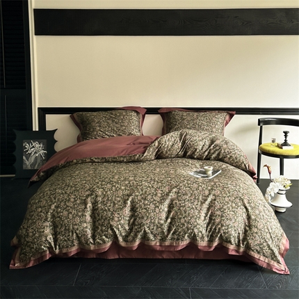 91家纺网 家纺一手货源 找家纺 由丽家纺 2025新款6月数码印花四件套 漫森-咖