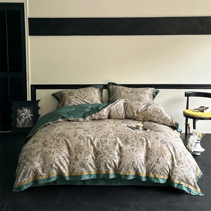 91家纺网 家纺一手货源 找家纺 由丽家纺 2025新款6月数码印花四件套 宫羽-驼