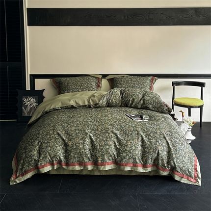 91家纺网 家纺一手货源 找家纺 由丽家纺 2025新款6月数码印花四件套 漫森-绿