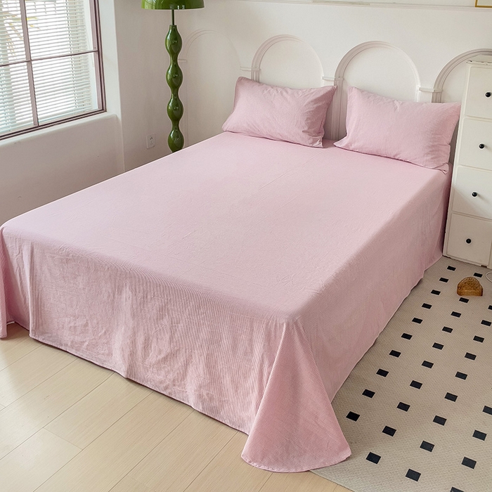 91家纺网 家纺一手货源 找家纺 呗旺鹿 2024新款A类40支全棉色织水洗棉四件套全棉四件套纯棉四件套无印风 魅力条纹豆沙