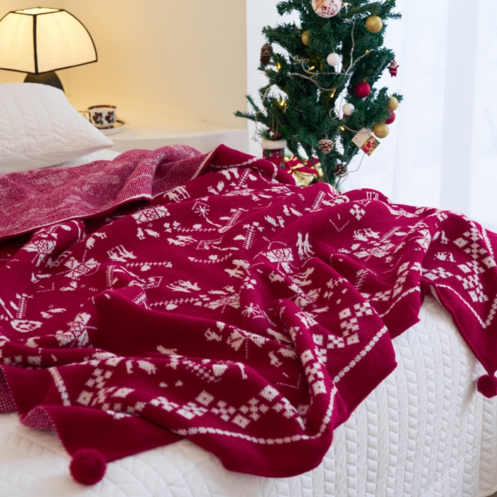 91家纺网 家纺一手货源 找家纺 苏艺针织盖毯 2024新款针织圣诞新年款毛毯 两情相悦