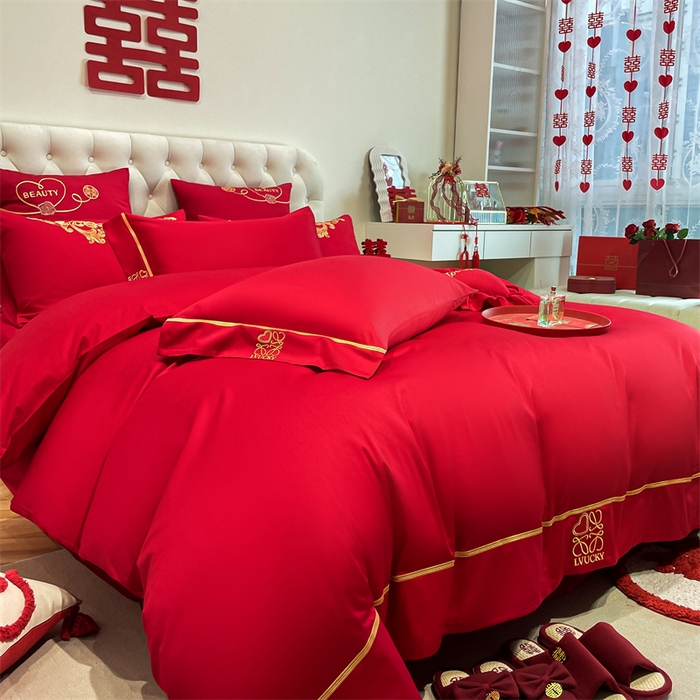 91家纺网 家纺一手货源 找家纺 东方合美（原：皇家传奇） 2024新款轻奢纯棉贡缎织造印花婚庆四件套 米兰