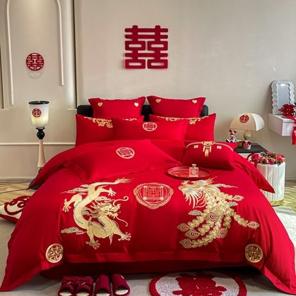 91家纺网 家纺一手货源 找家纺 （总）东方合美（原：皇家传奇） 2024新款轻奢精梳磨毛刺绣婚庆四件套直播系列