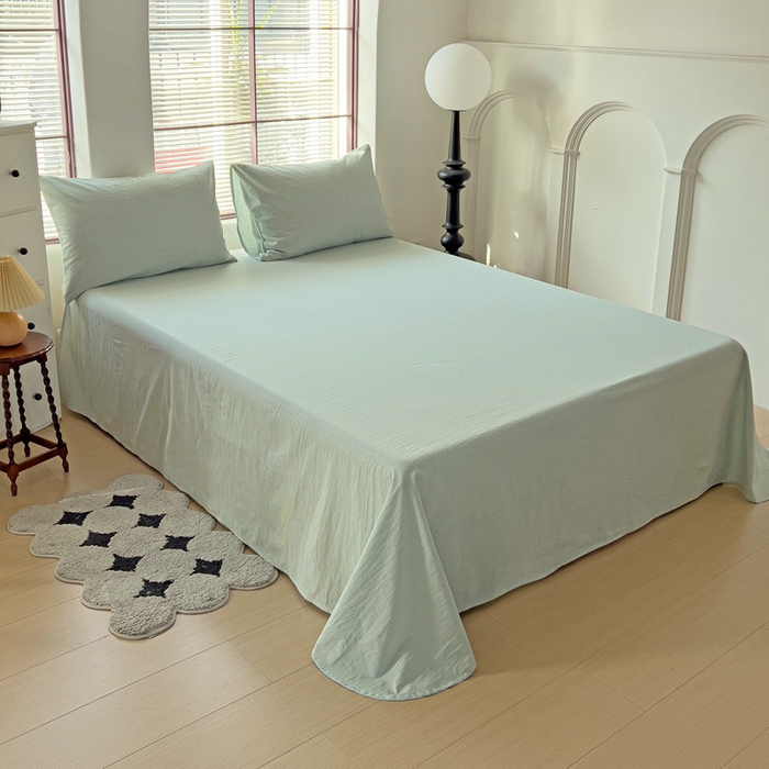 91家纺网 家纺一手货源 找家纺 呗旺鹿 2024新款A类40支全棉色织水洗棉四件套全棉四件套纯棉四件套无印风 时尚简约绿