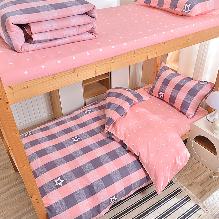 91家纺网 家纺一手货源 找家纺 2026新款宿舍上下铺12868纯棉三件套 幸运星-红