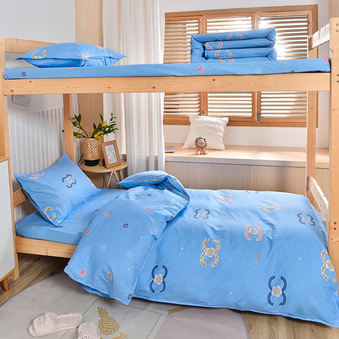 91家纺网 家纺一手货源 找家纺 2026新款宿舍上下铺12868纯棉三件套 丽莎-蓝