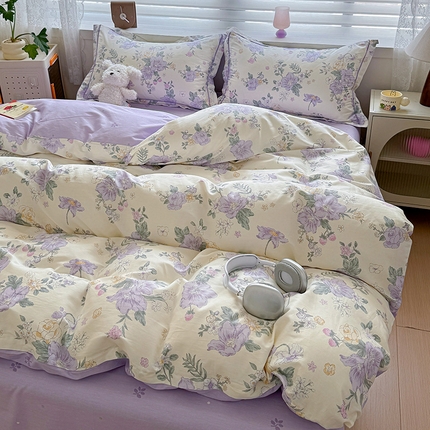 乐童 2024新款直播爆款13070纯棉印花吊边款一字绣四件套第八波繁花春屿