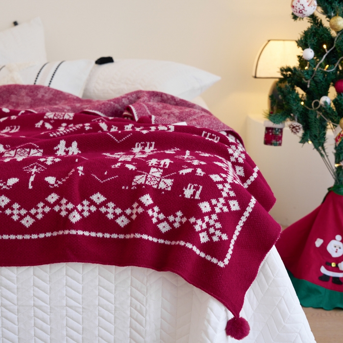 91家纺网 家纺一手货源 找家纺 苏艺针织盖毯 2024新款针织圣诞新年款毛毯 两情相悦